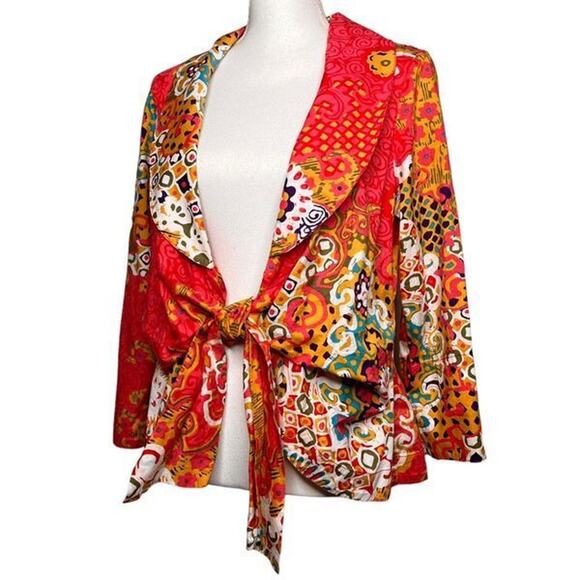 Mishca Size Medium Blouse Tie Front Blouse Top Boho Artsy Cotton Shirt - Picture 2 of 8